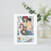 ヴィンテージの子をウィンドウに表示/クリスマスリース ポストカード (スタンド正面)