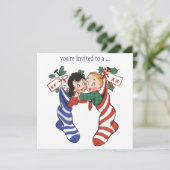 ヴィンテージの子ストッキングクリスマスパーティー 招待状 (スタンド正面)
