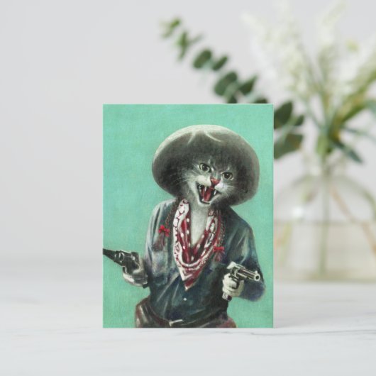 ヴィンテージの子ネコの女性のカーボーイの郵便はがき ポストカード (スタンド正面)