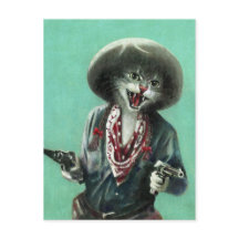 ヴィンテージの子ネコの女性のカーボーイの郵便はがき