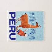 ヴィンテージの子供およびラマのペルー旅行ポスター ジグソーパズル (横)