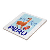 ヴィンテージの子供およびラマのペルー旅行ポスター タイル (側面)