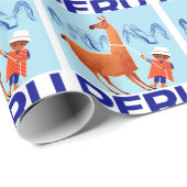 ヴィンテージの子供およびラマのペルー旅行ポスター ラッピングペーパー (ロールコーナー)