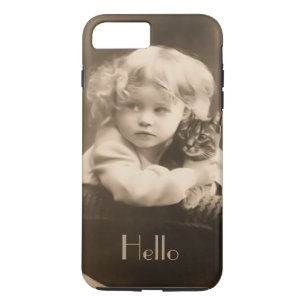 ヴィンテージの子供および子猫のセピア色のiPhone 7のプラスの場合 iPhone 8 Plus/7 Plusケース