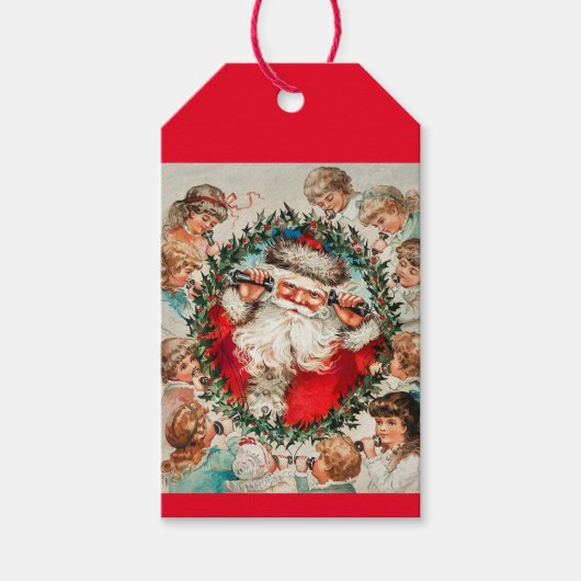 ヴィンテージの子供がサンタクリスマスギフトタグを呼び出す ギフトタグ (正面)