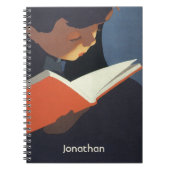ヴィンテージの子供が図書館の本を読む ノートブック (正面)