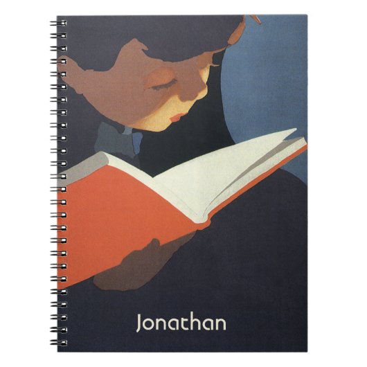 ヴィンテージの子供が図書館の本を読む ノートブック (正面)