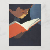 ヴィンテージの子供が図書館の本を読む ポストカード (正面)