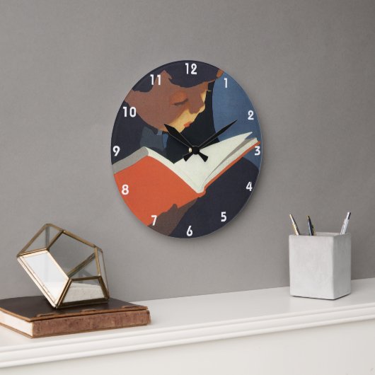 ヴィンテージの子供が図書館の本を読む ラージ壁時計 (オフィス)