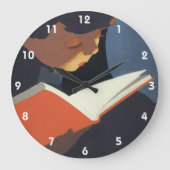 ヴィンテージの子供が図書館の本を読む ラージ壁時計 (正面)
