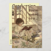 ヴィンテージの子供が本を読む 学校卒業式 招待状 (正面/裏面)