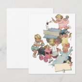 ヴィンテージの子供たちがおもちゃの列車で遊ぶ招待状 招待状 (正面/裏面)