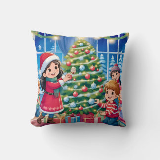 ~ヴィンテージの子供たちがクリスマスツリーを飾る~ クッション