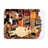 ヴィンテージの子供たちが図書館の本を読む マグネット (横)
