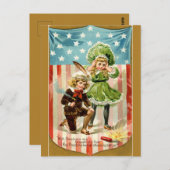 ヴィンテージの子供たちが花火を打ち上げる ポストカード (正面/裏面)