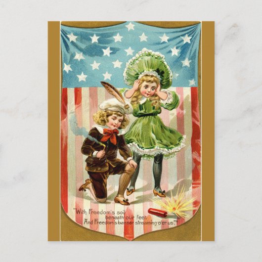 ヴィンテージの子供たちが花火を打ち上げる ポストカード (正面)