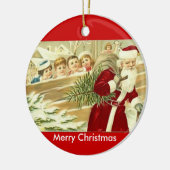 ヴィンテージの子供たちが見守るサンタ セラミックオーナメント (左)