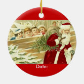 ヴィンテージの子供たちが見守るサンタ セラミックオーナメント (裏面)