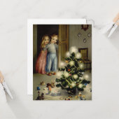 ヴィンテージの子供たちのクリスマスの朝 カード (正面/裏面インサイチュ)