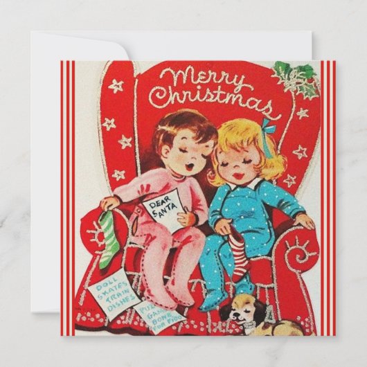 ヴィンテージの子供たち サンタを待つ オーダーメイド クリスマスカード (正面)
