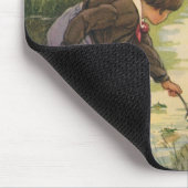 ヴィンテージの子供たち、少年と少女が小川で遊ぶ マウスパッド (コーナー)