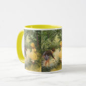 ヴィンテージの子供たち、少年と少女が小川で遊ぶ マグカップ (正面左)