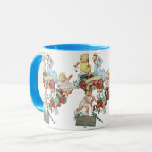 ヴィンテージの子供たち 幼児が消防車と遊ぶ マグカップ (正面左)