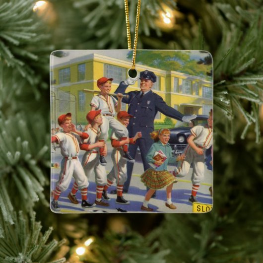 ヴィンテージの子供たち、野球選手の交通整理員 セラミックオーナメント (ツリー)