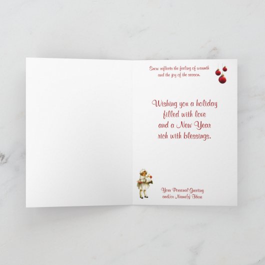 ヴィンテージの子供とウェスティーのクリスマスの陽気な願い シーズンカード (内部)