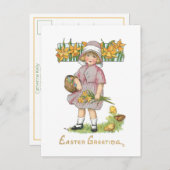 ヴィンテージの子供とダフォジルと復活祭の挨拶 ポストカード (正面/裏面)
