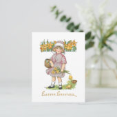 ヴィンテージの子供とダフォジルと復活祭の挨拶 ポストカード (スタンド正面)