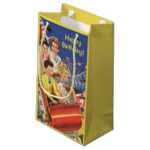 ヴィンテージの子供のジェットコースターのおもしろいの誕生会 スモールペーパーバッグ (裏面アングル)