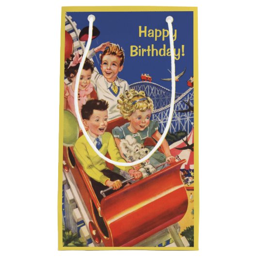 ヴィンテージの子供のジェットコースターのおもしろいの誕生会 スモールペーパーバッグ (正面)