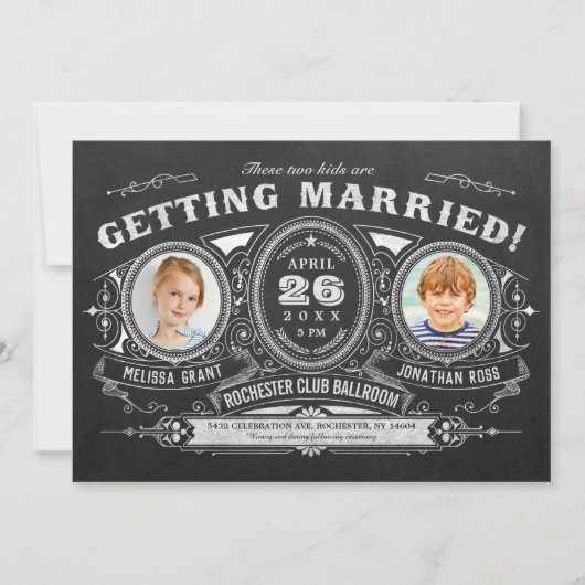 ヴィンテージの子供の写真の結婚式招待状の黒板 招待状 (正面)