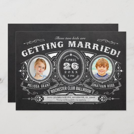 ヴィンテージの子供の写真の結婚式招待状の黒板 招待状 (正面/裏面)