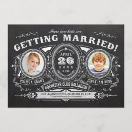 ヴィンテージの子供の写真の結婚式招待状の黒板 招待状