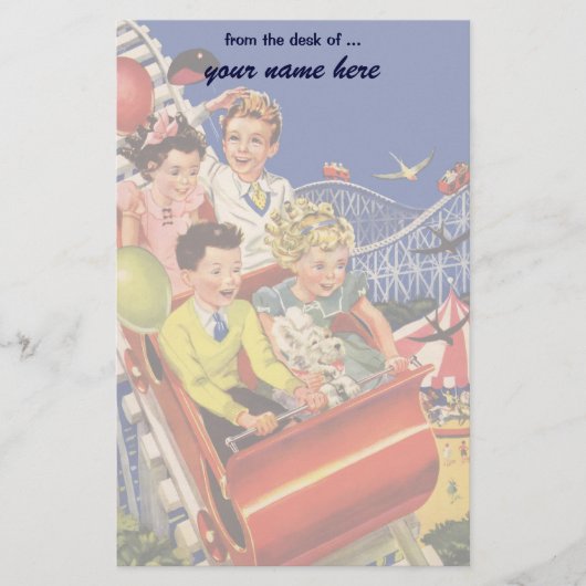 ヴィンテージの子供の気球犬のジェットコースターの乗車 便箋 (正面)