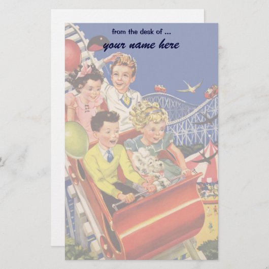 ヴィンテージの子供の気球犬のジェットコースターの乗車 便箋 (正面/裏面)