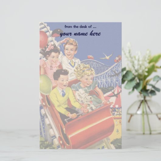 ヴィンテージの子供の気球犬のジェットコースターの乗車 便箋 (スタンド正面)