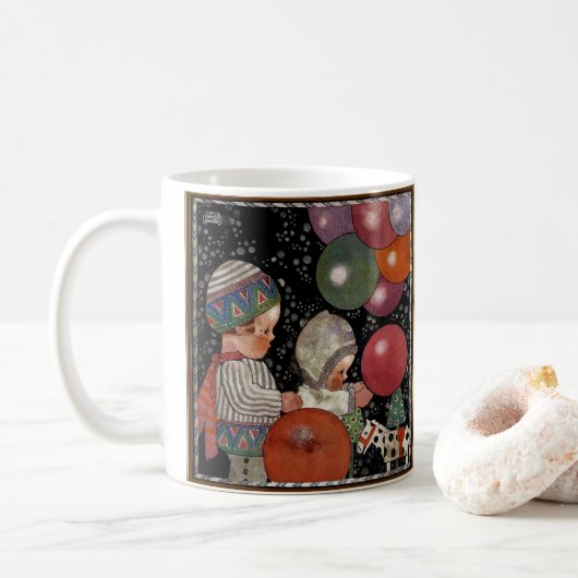 ヴィンテージの子供の誕生日パーティー、風船とおもちゃ コーヒーマグカップ (ドーナツ)