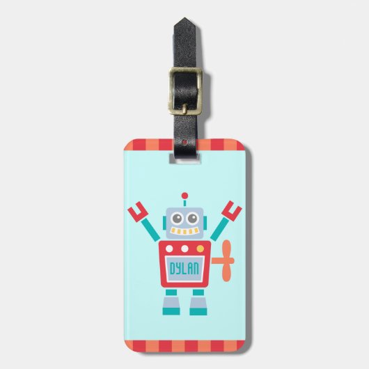 ヴィンテージの子供へかわいいロボットおもちゃ ラゲッジタグ (正面縦)