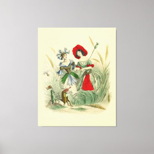 ヴィンテージの子供向けの花の水彩画 キャンバスプリント (正面)