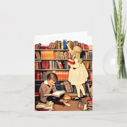 ヴィンテージの子供向け図書館の本のメモカード ノートカード (正面)