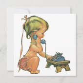 ヴィンテージの子供 かわいい女の子がおもちゃの電話で招待状 招待状 (正面)