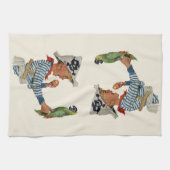 ヴィンテージの子供、ピラットのコスプレをした少年とヒマワリインコ キッチンタオル (横)