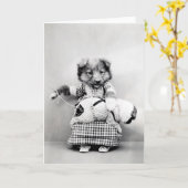 ヴィンテージの子犬および子ネコのメッセージカード カード (黄色い花)