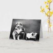 ヴィンテージの子犬および子ネコのメッセージカード カード (黄色い花)