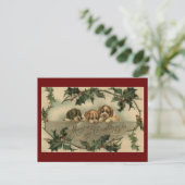 ヴィンテージの子犬のトリオのクリスマスの郵便はがき シーズンポストカード (スタンド正面)