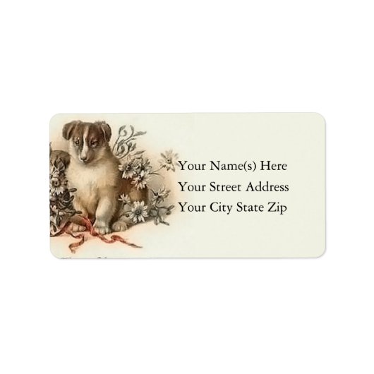 ヴィンテージの子犬のメリークリスマスの宛名ラベル ラベル (正面)