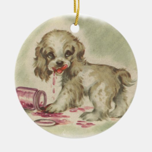 ヴィンテージの子犬 セラミックオーナメント (正面)